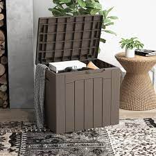 Patiowell 32 Gal Wood Grain Deck Box With Seat Outdoor Lockable Storage Box For Patio Furniture In Brown