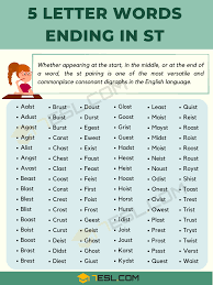 100 cool 5 letter words ending in st