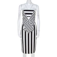 Cushnie Et Ochs Black And White Striped Neoprene Strapless Dress Xs