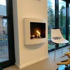 Nice Curved Bio Fireplace In White With