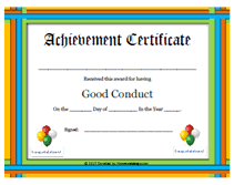 Printable Good Conduct Award Certificate Childrens Awards