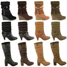 Details About Ladies Womens Mid Calf Knee High Heel Winter Ankle Sock Boots Biker Shoes Size
