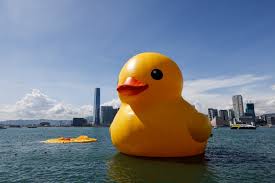 one of two giant rubber ducks in hong