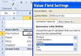 excel pivot table summary functions sum