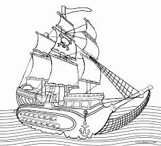 Coloring page with boat and the sea. Printable Boat Coloring Pages For Kids