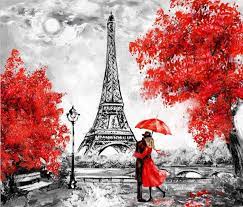 Red Black Paris Scenery Canvas Printed