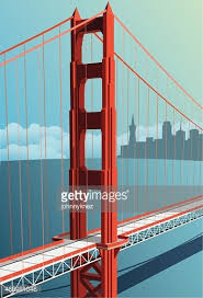 golden gate bridge vector with city in