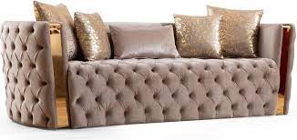 Galaxy Home Furnishings Naomi On Tufted Sofa With Velvet Fabric And Gold Accent In Off White