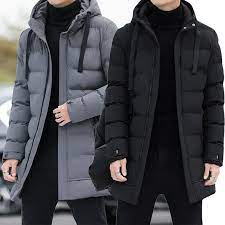 Winter Men Long Puffer Coat Hooded Down