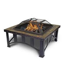Outdoor Leisure S Square Steel Fire Pit With Decorative Slate Hearth Oil Rubbed Bronze