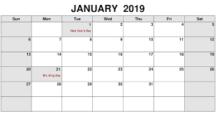 January 2019 Monthly Calendar Template Free January 2019
