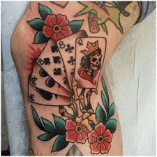 These tattoos can be drawn with playing cards surrounded by flames, aces and eights representing the dead man's hand, or a heart surrounded by dice and the words not to gamble with love. The Ten Best Tattoos Of 2015