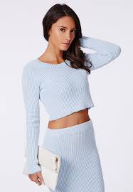 Missguided Casey Knit Scoop Neck Crop Top Pale Blue 30 Missguided Lookastic