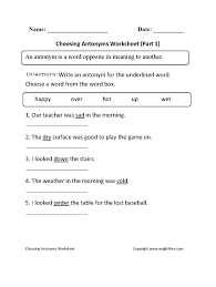 Choosing Antonyms Worksheets Part 1