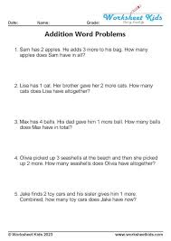 Addition Word Problems Worksheets For