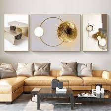 3 Pieces Modern Geometric Abstract White Gold Wall Decor Set Canvas Painting With Frame Living Room 1600mmw 25mmd 600mmh