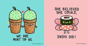 clever food puns through cute cartoons