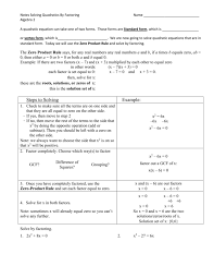 Notes Solving Quadratics By Factoring