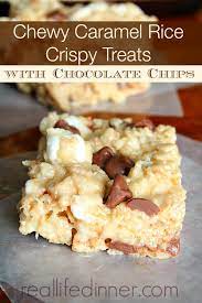 chewy caramel rice crispy treats with