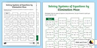Of Equations By Elimination Maze Activity