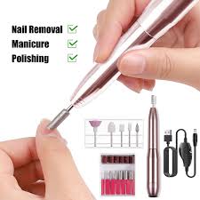 electric nail drill professional portable pedicure e file set with acrylic fake nail scissors chagne gold