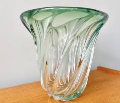 green glass vase by val st lambert for