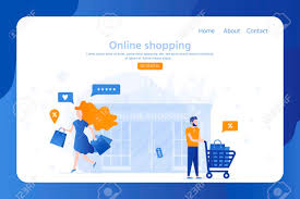 Landing Page Template For Online Shopping With Flat Characters