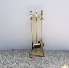 Vintage Brass Fireplace Tool Set Patina
