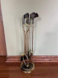 Vintage Brass Fireplace Tools Set With