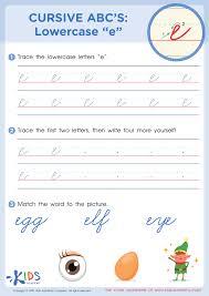 cursive abcs lowercase e for kids