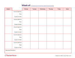 weekly lesson plan template teachervision