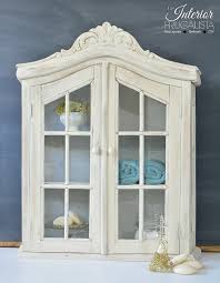 Whitewashed Vintage Wall Curio Cabinet