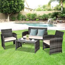 4 Pieces Patio Rattan Furniture Set