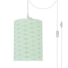 Aspen Creative Corporation 1 Light White Plug In Swag Pendant With Light Green Hardback Drum Fabric Shade 71032 21 The Home Depot