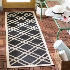safavieh courtyard black beige 2 3 x 10 indoor outdoor rug