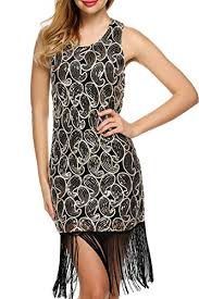 Angvns Womens 1920s Paisley Sequined Dress Tassel Glam Party Gatsby Dress