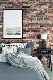 Red Brick Wall In Bedroom Stock Photo