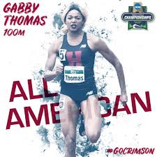 Thomas also set personal bests in all three rounds of the. Harvard T F Xc On Twitter Gabby Thomas 14th 100m An All American Once Again Now On To The 200m Gocrimson