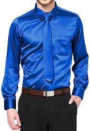 The classic royal blue button down dress shirt is paired perfectly with a stylish striped tie. Amazon Com Boy S Royal Blue Satin Dress Shirt Set Prom Dance Party Costume Clothing Shoes Jewelry