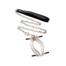Master Series Pussy Tugger Adjustable Pussy Clamp with Leash - Silver -  Frenzies