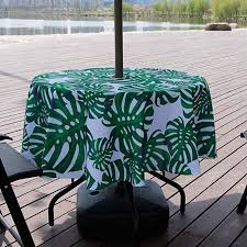Buy carnation green white check vinyl tablecloth with umbrella hole and zipper for patio table 70 round: Lamberia Patio Outdoor Umbrella Tablecloth With Zipper And Umbrella Hole Water And Stain Resistant Bamboo 60round Zi Nappe Exterieure Parasol Nappe De Table