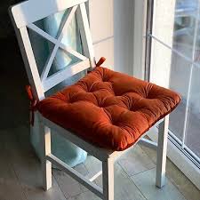 Velvet Chair Cushion With Ties Rust