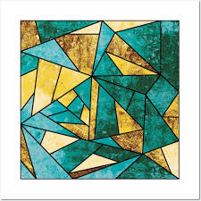 Teal And Gold Geometric Stained Glass