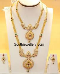 Cz Necklace And Long Chain Indian Jewellery Designs
