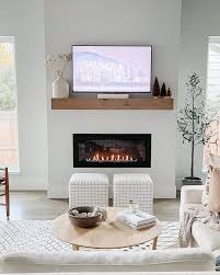Poufs In Front Of A Linear Fireplace