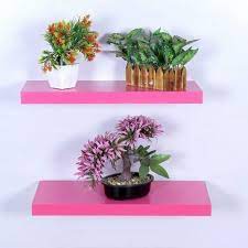 Rectangular Pink Wooden Wall Shelf For