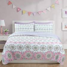 Cozy Line Home Fashions Soft Pastel Flower 3 Piece Fl Stripe Purple Gray Pink White Cotton Queen Quilt Bedding Set Purple Pink Gray White