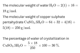 water in crystal of copper sulp