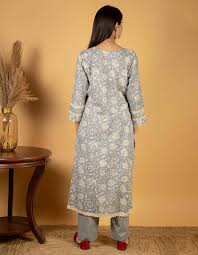 best light grey cotton printed kurta