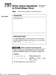 Write Linear Equations In Point Slope Form